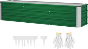 Outsunny Acél Emelt Kerti Ágyás Virágcserép Virágdoboz Kesztyűvel Zöld 183 x 47 x 40 cm | Aosom