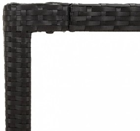 fekete polyrattan üveglapos kerti asztal 90 x 90 x 75 cm