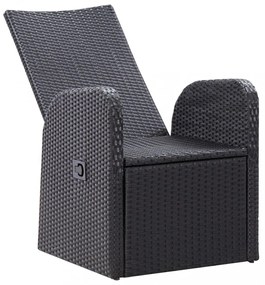 2 db fekete dönthető polyrattan kerti szék párnával
