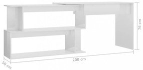 magasfényű fehér szerelt fa sarokasztal 200 x 50 x 76 cm