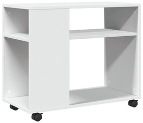 fehér szerelt fa kisasztal kerekekkel 70 x 35 x 60 cm