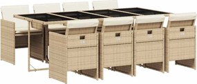 vidaXL 9 részes bézs polyrattan kerti étkezőgarnitúra párnákkal