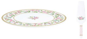 Rózsás porcelán tortatál lapáttal 32cm Garden Joy