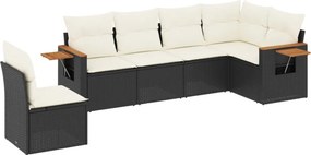 vidaXL 6 részes fekete polyrattan kerti ülőgarnitúra párnákkal