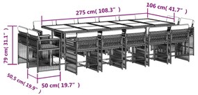 15 részes vegyes bézs polyrattan kerti étkezőgarnitúra párnával