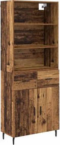 vidaXL Magasfiú fiókkal Öreg fa 69,5 x 34 x 180 cm Műanyag Fa és Üveg