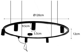 Modern függesztett sínrendszer 6 fehér spotlámpával, 1 fázisú GU10 50 mm - Iconic Ruby Honey