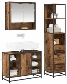 Fürdőszoba bútor szett fiókkal 3 pcs Régi fa 35 x 37.5 x 166 cm