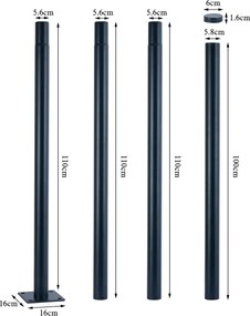 Brilagi - 4 m-es antracit fém tartórúd kültéri lámpaoszlophoz, Ø 58 mm