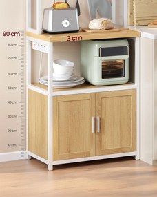 VASAGLE konyhai polc beépített konnektorral 40×60×170 cm, tölgy-fehér