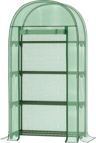Outsunny Erkélyi Mini Üvegház 4 Polccal, Mini Üvegház, Paradicsom Ház, Növény Ház, Hidegkeret, Fém, Zöld, 80 x 49 x 160 cm | Aosom
