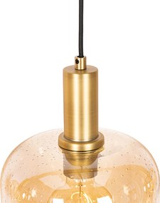 Okos függőlámpa fekete, sárgaréz és borostyánszínű üveggel, 4 izzós, 4 Wifi G95-tel - Zuzanna