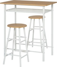HOMCOM Bárasztal Szett 2 Stílussal Bárasztallal és 2 Bárszékkel - Konyhai Asztal Tároló Polccal, Fehér | Aosom