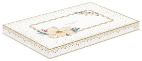Karácsonyi porcelán ovális kínáló tál 35x23,5 cm díszdobozban fehér arany mikulásvirág White Elegance