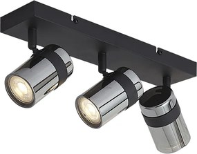 Fekete mennyezeti spotlámpa füstüveggel, 3 lámpás, forgatható és dönthető - Gianni