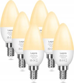 Led izzó E14 meleg fehér 470 lumen 6 db C37 2700 K gyertya Lepro