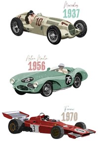 Művészi plakát Vintage Racecars, Goed Blauw, (30 x 40 cm)