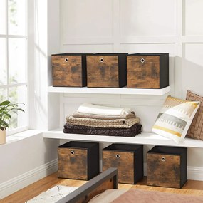 Összecsukható tárolódobozok 6 db, rusztikus barna és fekete 30x30x30cm