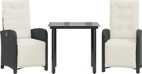 vidaXL 3 részes fekete polyrattan bisztrógarnitúra párnával