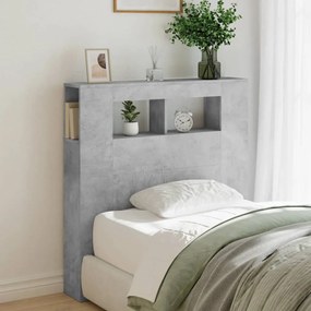 betonszürke szerelt fa LED-es fejtámla 100x18,5x103,5 cm