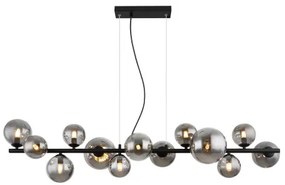 Globo 56133-13H Függeszték fém matt fekete, füstszínű üveg, kábel PVC átlátszó, HxSzxM: 1200x345x1200mm, üveg átmérő: 6x10cm, 5x12cm, 2x15 cm, benne 13x G9 LED 3.5W 230V, 130lm kimenet, 3000K