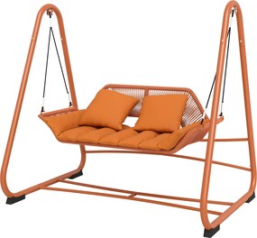 Outsunny terrakotta kétszemélyes Hollywood-hinta párnákkal — fém A-keretes függő pihenő (174 x 119,9 x 162,1 cm) | Aosom