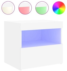2 db fehér műfa éjjeliszekrény LED-fényekkel 50x40x45 cm