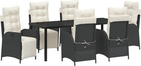 vidaXL Kert étkező szett párnával 7 pcs Fekete polirattan