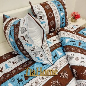 Pamut lepedők Karácsonyi lepedők Rénszarvas türkiz TiaHome - 1x Párna 90x70cm, 1x Paplan 140x200cm