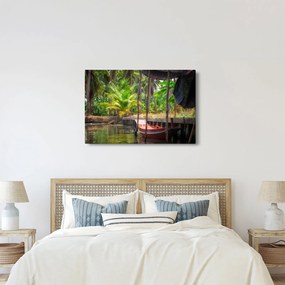Kép - Fából készült hajó a csatornán, Thaiföld (90x60 cm)