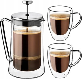 Kávéfőző 1L Dugattyús Kávés Kancsó Thermo Poharak