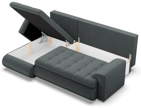 Tokio sarokkanapé, 2 ágyneműtartóval, bársony, baloldali, szürke