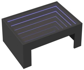 Fekete végtelen hatású LED-es dohányzóasztal 70 x 50 x 30 cm