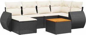 vidaXL 7 részes fekete polyrattan kerti ülőgarnitúra párnával