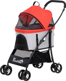 PawHut Összecsukható 3 az 1-ben Háziállat Hintó Kicsi Kutyák Számára Leválasztható Vagonkocsival, Tárolókosárral, Biztonsági Pántokkal és Párnával, Ma