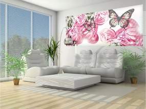 Flizelin fotótapéta Rózsa és pillangók finom rózsaszín tánc 250x104 +ragasztó