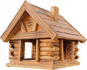 Fából készült robusztus, nagy méretű madáretető, kerti dekoráció,