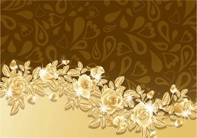 Flizelin fotótapéta Arany rózsák bronz háttér szív dísz 250x175 +ragasztó