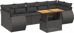 vidaXL 8 részes fekete polyrattan kerti ülőgarnitúra párnákkal