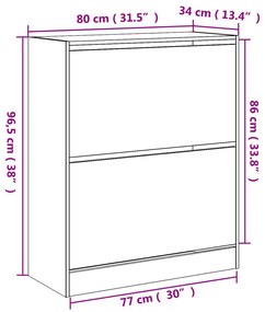 füstös tölgy színű szerelt fa cipőszekrény 80 x 34 x 96,5 cm