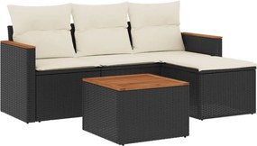 vidaXL 5 részes fekete polyrattan kerti kanapészett párnákkal