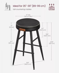 ECHO Bárszék 2 db, varrott műbőr borítás, 63 cm magas, fekete