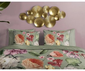 Zöld egyszemélyes-hosszabbított pamut-szatén ágyneműhuzat 140x220 cm Fiori – Descanso