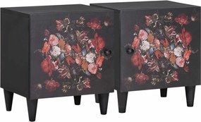vidaXL Éjjeli szekrény ajtóval 2 pcs Fekete 40 x 33 x 46 cm