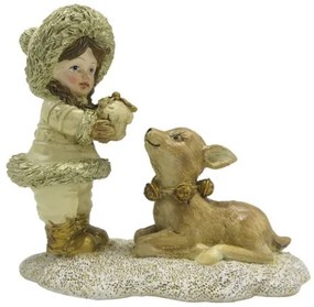 Kislány őzikével, karácsonyi dekorfigura,12x6x12cm