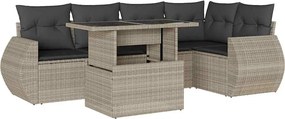 vidaXL 6 részes világosszürke polyrattan kerti ülőgarnitúra párnákkal