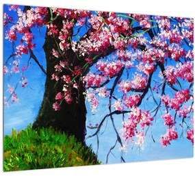 Kép festett cseresznyevirágok (üvegen) (70x50 cm)