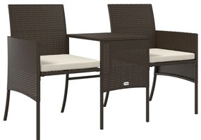 2 személyes barna polyrattan kerti kanapé asztallal/székkel