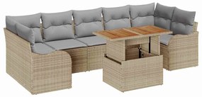 vidaXL Kerti Kanapé Szett tárolóval 8 pcs Bézs Poli rattan