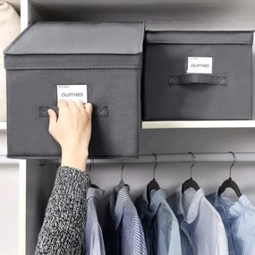 3 db összehajtható tárolódoboz fedővel, 40 x 25 x 30 cm, szürke